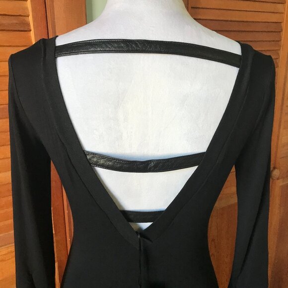 Vintage Lip Service Widow Black Leather Straps 3/4 Sleeve Goth Mini Dress XS - Picture 6 of 9